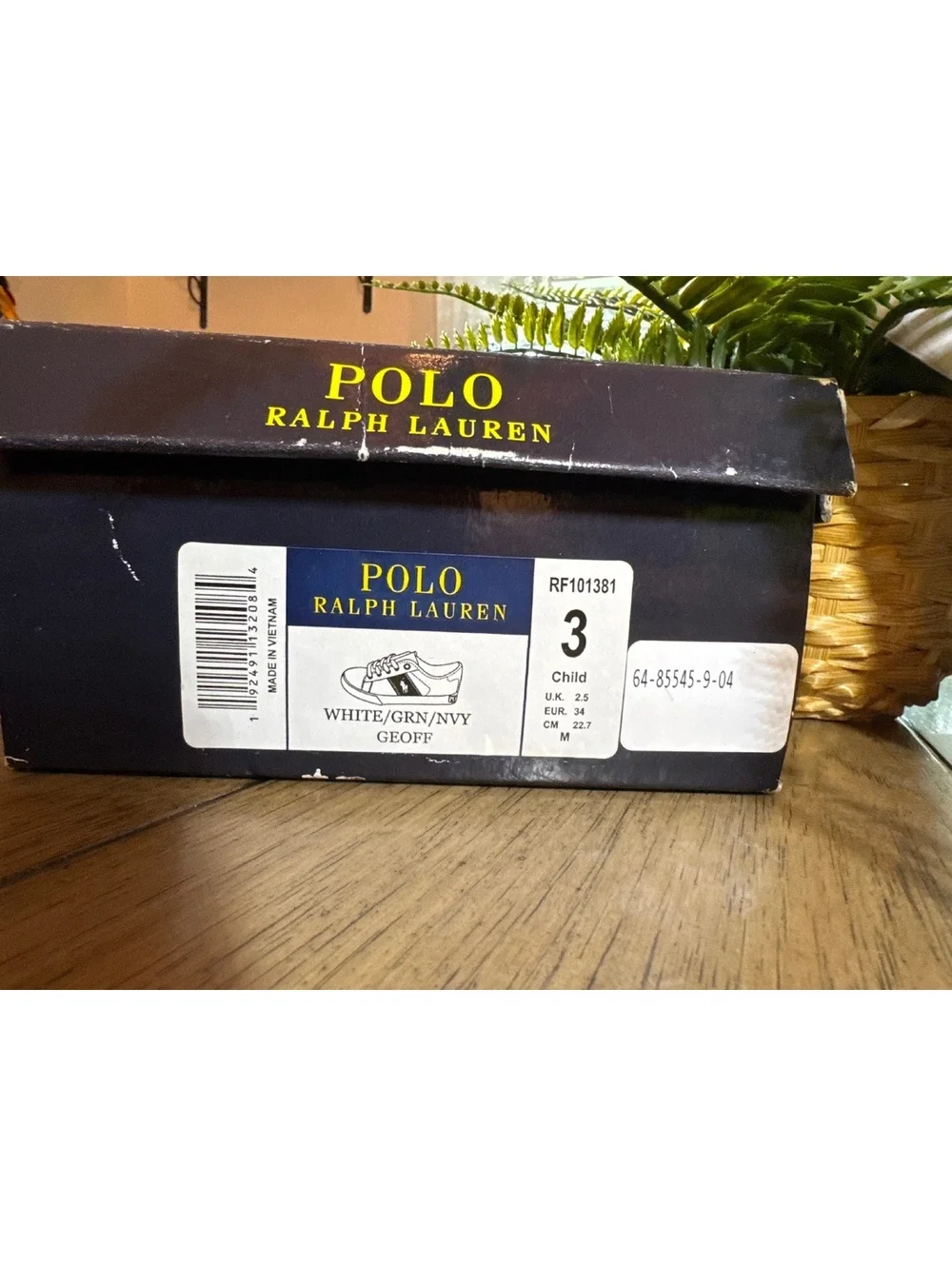 Polo Ralph Lauren Geoff Boys White Green & Navy Sneakers Size 3